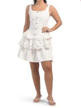 Jacqui E White Eyelet Tiered Denim Mini Dress